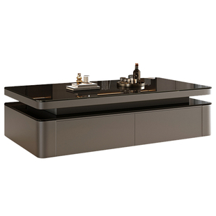 实木茶几小户型意式轻奢家用客厅收纳储物柜双层长方形小茶几桌子