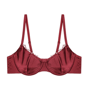 BeChic遇见安妮性感蕾丝桑蚕丝光面薄杯文胸内衣女红品BC13BC1