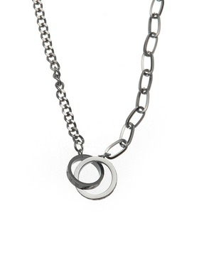 GuangYu银色双环设计感情侣项链