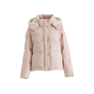 OBEG欧碧倩甜美柔粉绒感羽绒服女冬季小个子连帽短款外套10484145