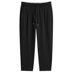 太平鸟男装 肌理感休闲裤男夏季黑色抽绳垂感九分锥形裤男潮