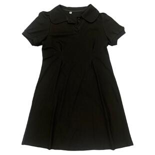 LTGIRL温柔风小众气质POLO领小黑裙收腰长短款百搭显瘦短袖连衣裙