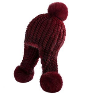 新款水貂毛编织帽子女士貂皮护耳帽韩版秋冬季加厚狐狸毛球皮草帽