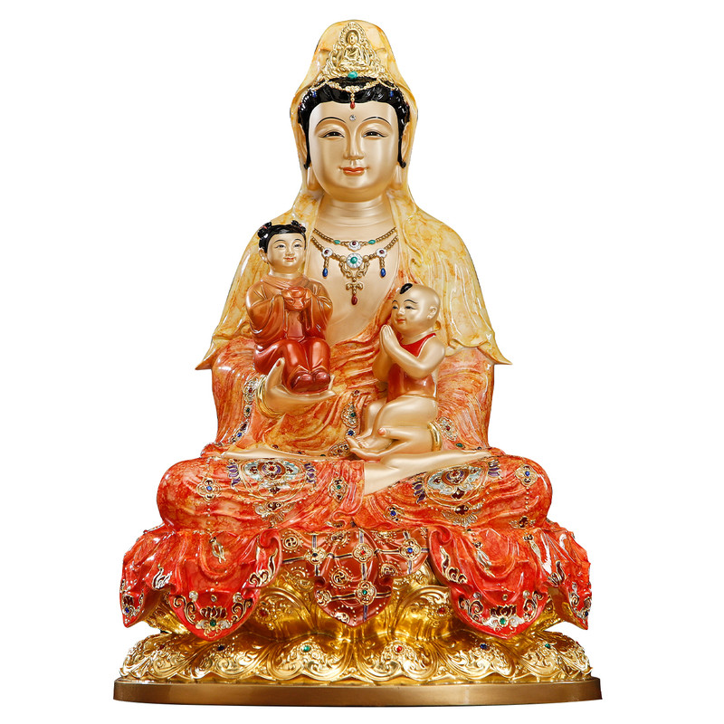 纯铜彩绘送子观音菩萨佛像摆件