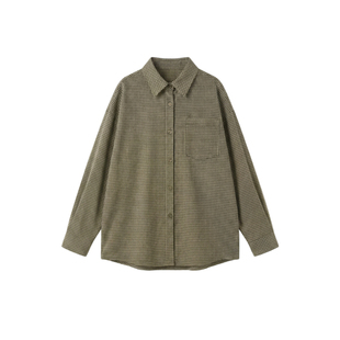 mpeng「苔原少女」纯棉卡其绿小格子宽松休闲衬衫弹力腰带蛋糕裙