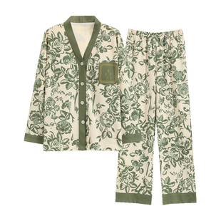 2025年自带胸垫睡衣女春秋款冬季纯棉长袖开衫和服家居服两件套装