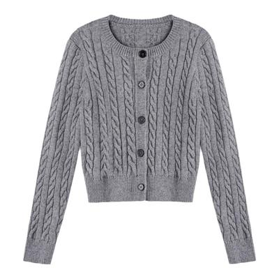 圆领短款针织衫麻花毛衣开衫