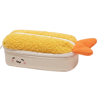 双层炸虾毛绒笔袋大容量文具盒初中小学生铅笔盒高颜值文具袋可爱