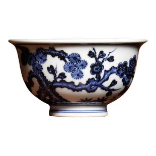 茶与器景德小桥窑仿明永乐青花松竹梅岁寒三友压手杯手绘手工茶杯