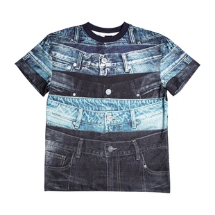 LEONSENSE力上司“超现实主义”牛仔全幅印花合身短款T恤男女同款