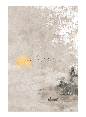聿田一茶室新中式中古风侘寂挂画