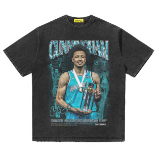 摇滚计划活塞坎宁安印花新秀全明星MVP美式篮球衣服复古T恤男