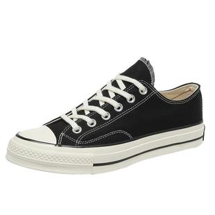 人本帆布鞋男2025新款低帮学生板鞋潮流情侣款休闲鞋百搭黑色单鞋