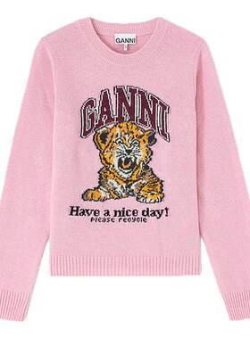 【甄选折扣】GANNI女装 甜美粉色印花针织衫秋季毛衣 A1070047868