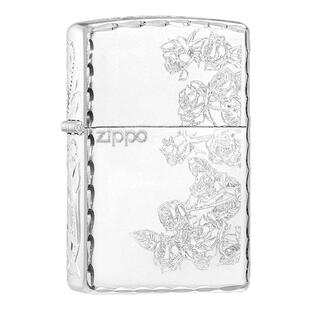 zippo打火机热恋玫瑰 镀银精雕繁花咬边官方正品芝宝防风煤油火机