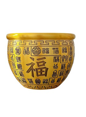 实心黄铜招财进宝百福缸摆件