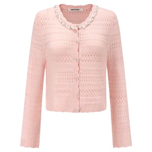 SHRO ENRO 暮霭花园女士钉珠镂空软糯针织开衫银泰百货精品301469