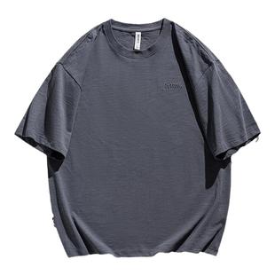 日系简约竹节棉短袖T恤男2025夏季新款慵懒风宽松透气凉快体恤潮