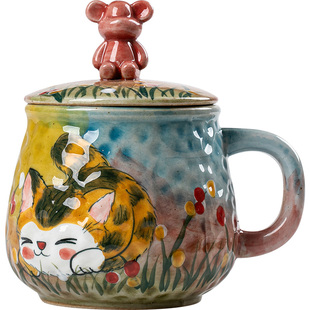 景德镇手作陶瓷杯手绘猫咪马克杯下午茶咖啡杯釉下彩创意情侣水杯