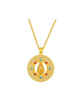 周六福葫芦八宝罗盘项链女S925银链坠黄金色小众新年礼物送女友