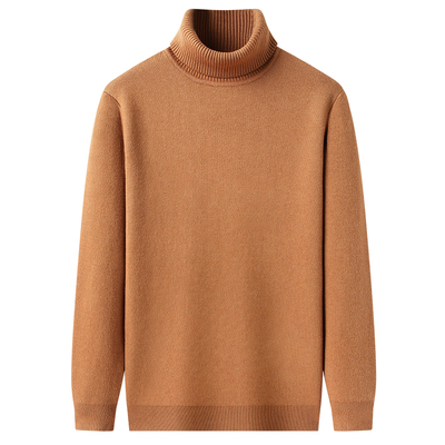 高端品牌保暖羊毛衫半高领毛衣男纯色加厚内搭冬季加绒针织打底衫