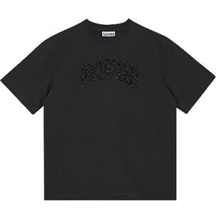 【甄选折扣】GANNI女装 黑色LOGO休闲宽松圆领短袖T恤衫 T4095252