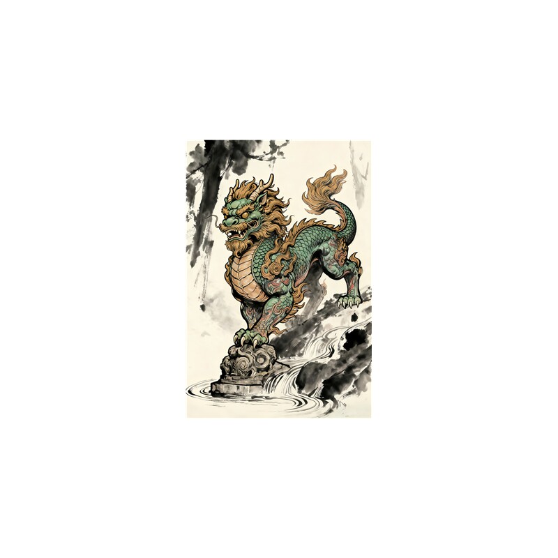 麒麟防水墙贴背胶自粘材质客厅中国风装饰贴纸遮瑕可移除的贴纸画
