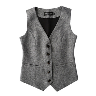 欧新款时尚流行女装马甲春秋 修身显瘦毛呢短款大码马夹背心潮