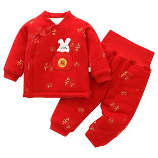 宝宝棉衣套装周岁礼服冬季加厚新款拜年服冬装喜庆婴儿衣服分体冬
