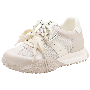 千百度网面运动鞋女春夏新款百搭厚底透气系带休闲鞋阿甘德训鞋