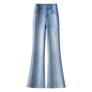 小个子烫钻气质九分微喇牛子裤2026春秋款高腰提臀显瘦小筒喇长裤