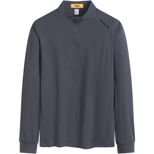 JEEP/吉普男士长袖T恤2026春秋冬季新款户外半拉链卫衣灰色上衣男