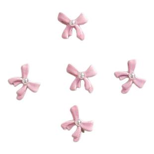 美甲蝴蝶结珍珠饰品2026年新款甜心粉色平底领结立体轻奢指甲配饰