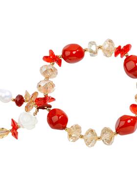 晶柜红色贝壳女简约吊坠水晶手链