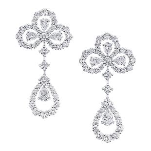 Loop花园中长款花形水滴满钻耳拍耳环女925纯银重工高级感三叶花