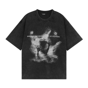 鹿家门做旧复古美式短袖男夏季运动休闲圆领上衣大码健身纯棉T恤