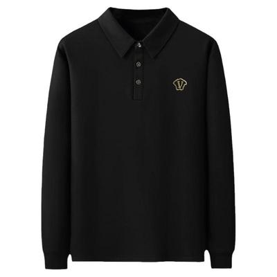 长袖商务大码胖子T恤男翻领棉质