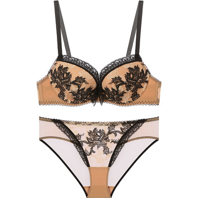 性感小胸聚拢文胸套装刺绣蕾丝