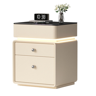 智能实木床头柜保险箱一体简约家用卧室带锁轻奢高级感小型保险柜