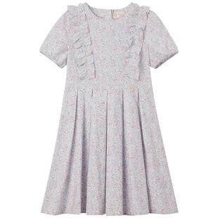 【100%棉】eland kids衣恋童装女童连衣裙夏季复古碎花百褶裙子
