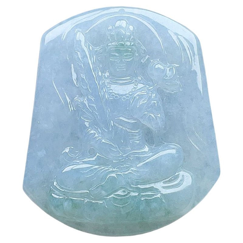 天然翡翠虚空藏菩萨吊坠乳白飘花
