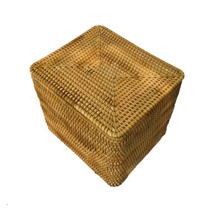 越南手工编织藤编家居收纳筐桌面储物带盖衣服杂物玩具书本整理箱