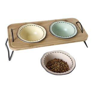 玛特利陶瓷宠物碗可拆卸竹木架双碗猫碗狗碗水碗高颜值漫画碗加高