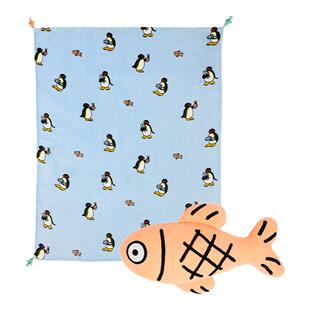 tbh野兽派家居Pingu合作系列二合一法兰绒毯抱枕客厅沙发抱枕毯子