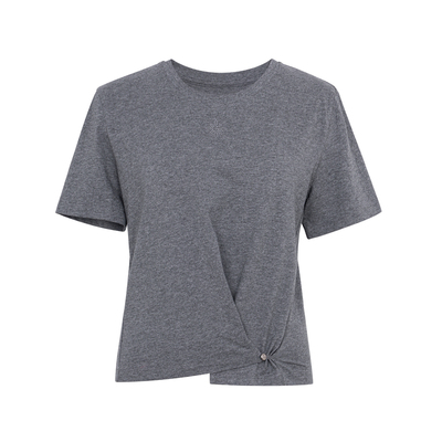 XG雪歌100%棉设计感T恤女2026夏款圆领收腰短袖上衣XL201001A484