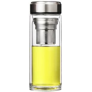 大容量双层玻璃杯家用泡茶杯子男女水杯隔热防爆茶水分离办公室杯