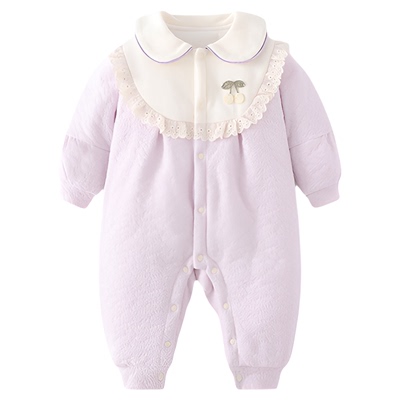 女宝宝夹棉加厚可爱外出服婴儿连体衣秋冬款公主风女童哈衣棉服