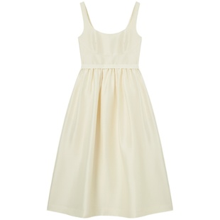 self-portrait 春夏奶油黄蝴蝶结收腰塔夫绸连衣裙中长裙