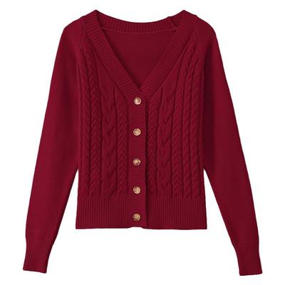 v领短款小个子毛衣外套女秋冬