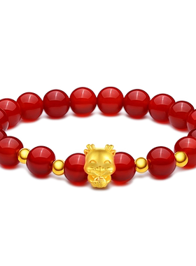 十二生肖黄金转运珠红玛瑙手链
